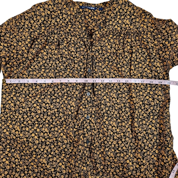 UniQlo Studio Sanderson Long Sleeve Pleated Button Up Blouse, Orange/Black, XS - Picture 10 of 13